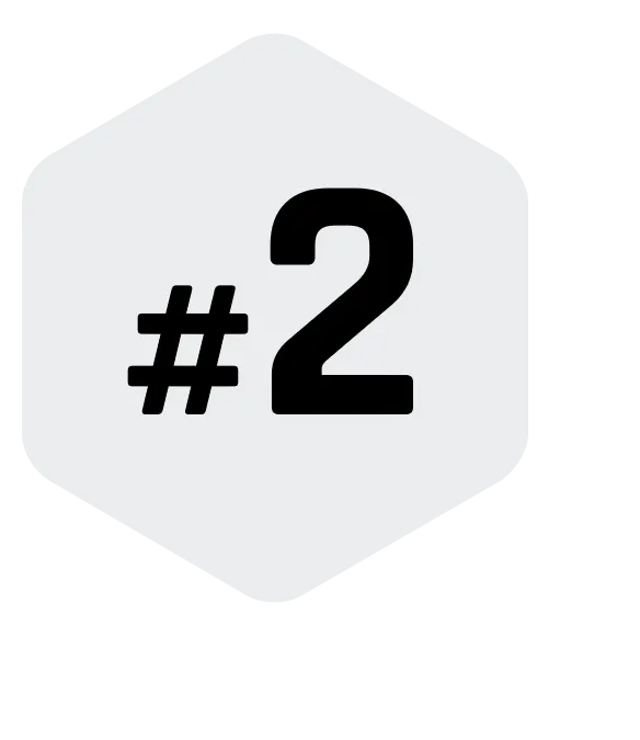 Eine schwarze Zahl 2 mit einem vorangestellten Hashtag-Symbol, zentriert auf einem hellgrauen, sechseckigen Hintergrund.